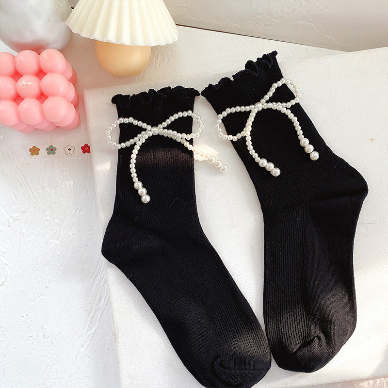 Pearl Bow Socks