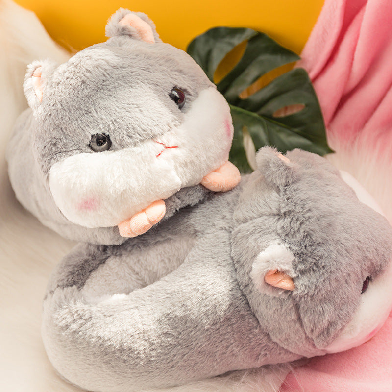 Cute Plush Hamster Slippers