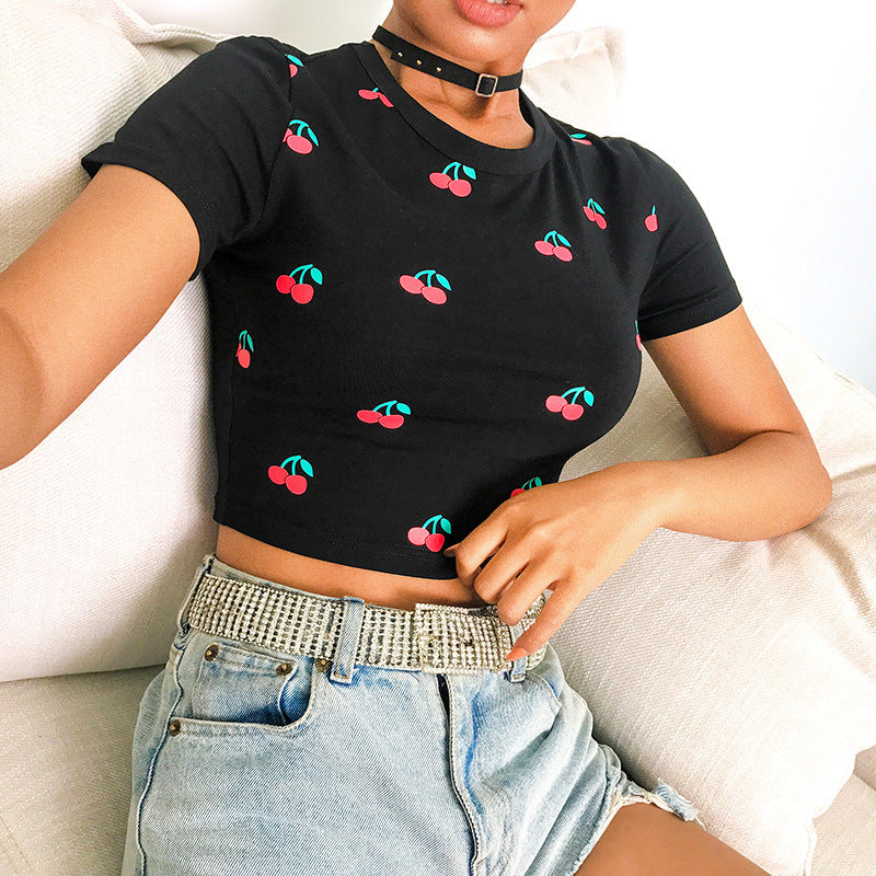 Black Cherry Summary Crop Top Tee Kawaii Shirt