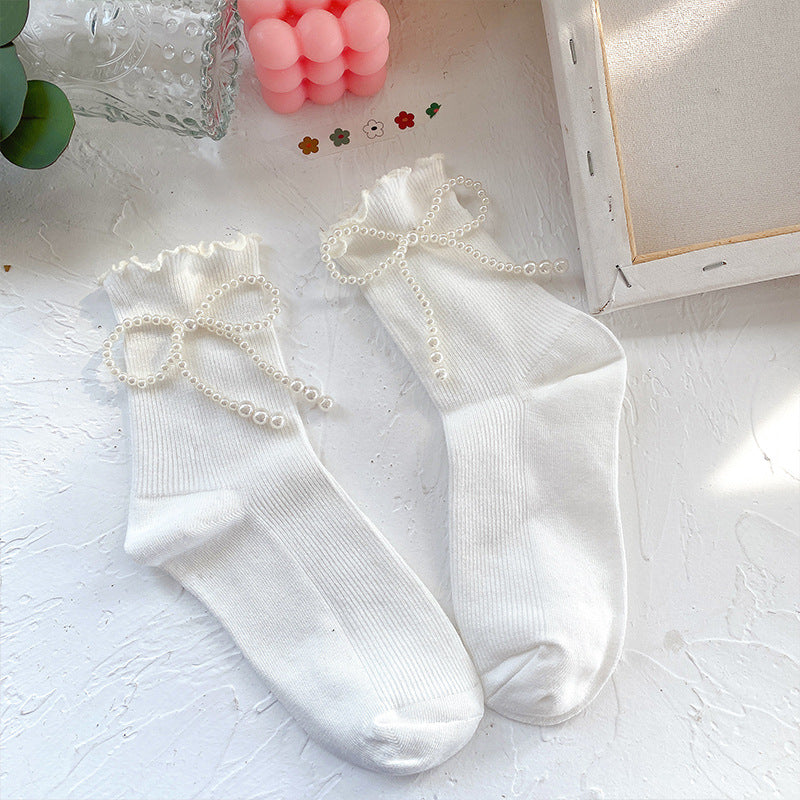 Pearl Bow Socks