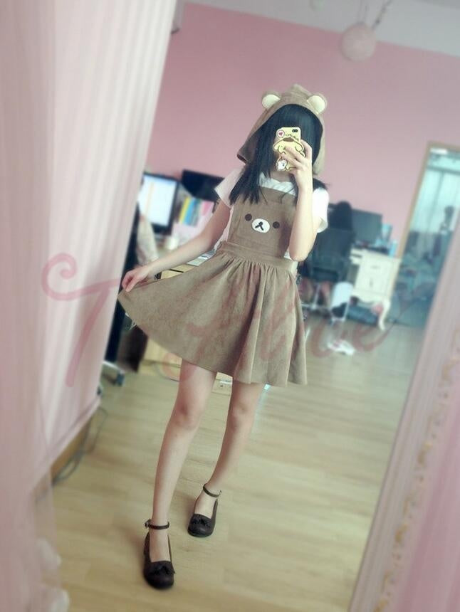 Cute Teddy Bear Overall Skirt Dress