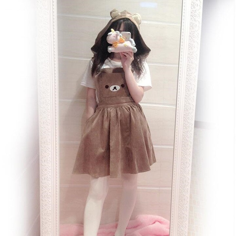 Cute Teddy Bear Overall Skirt Dress